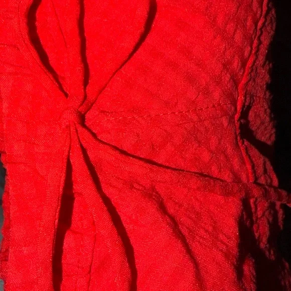 Red Strapless Crop Top | Textured Bandeau | Tie Front - Picture 4 of 5